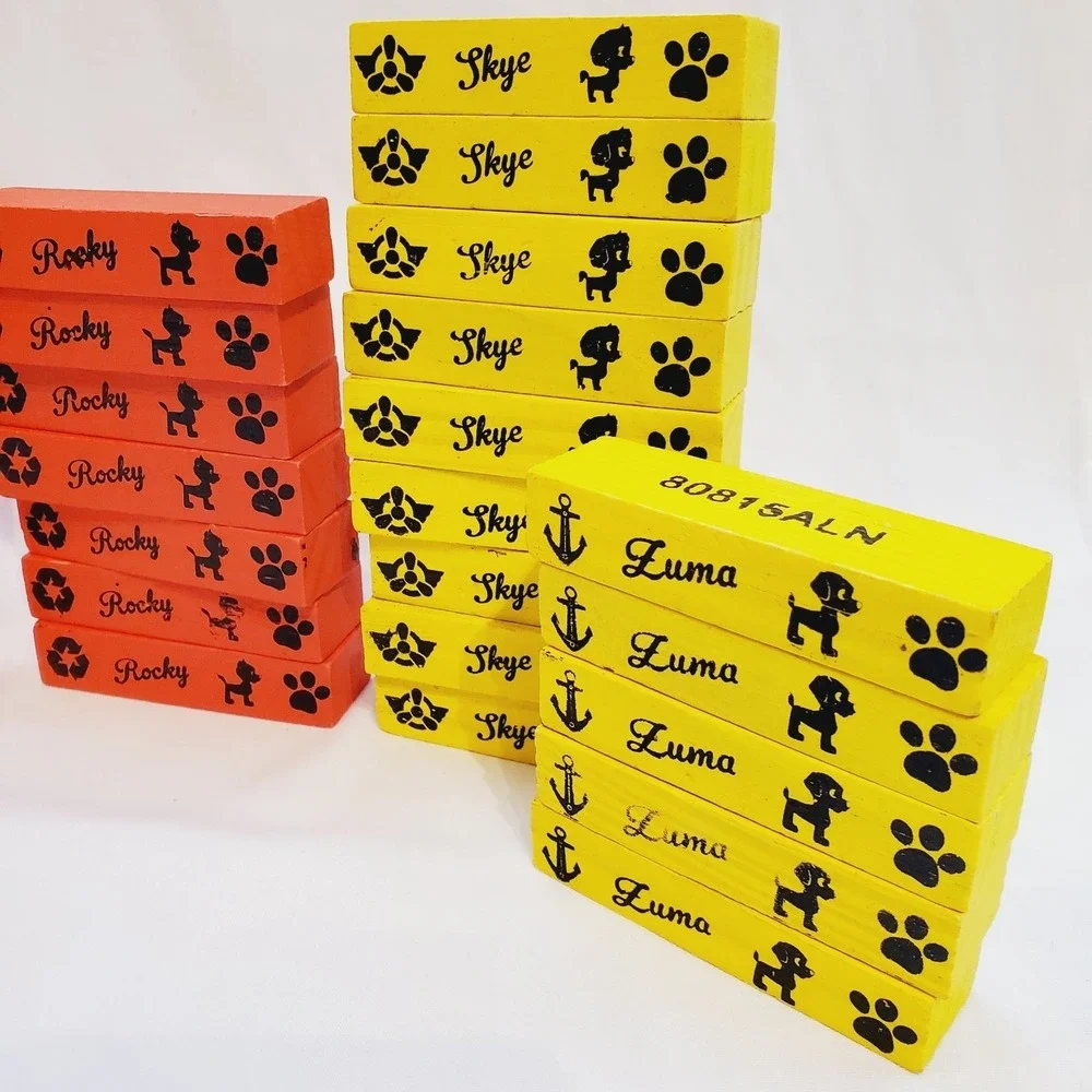 35 Pc Paw‎ Patrol Wooden Tumbling Tower Wood Blocks Replacement Yellow Red Blue